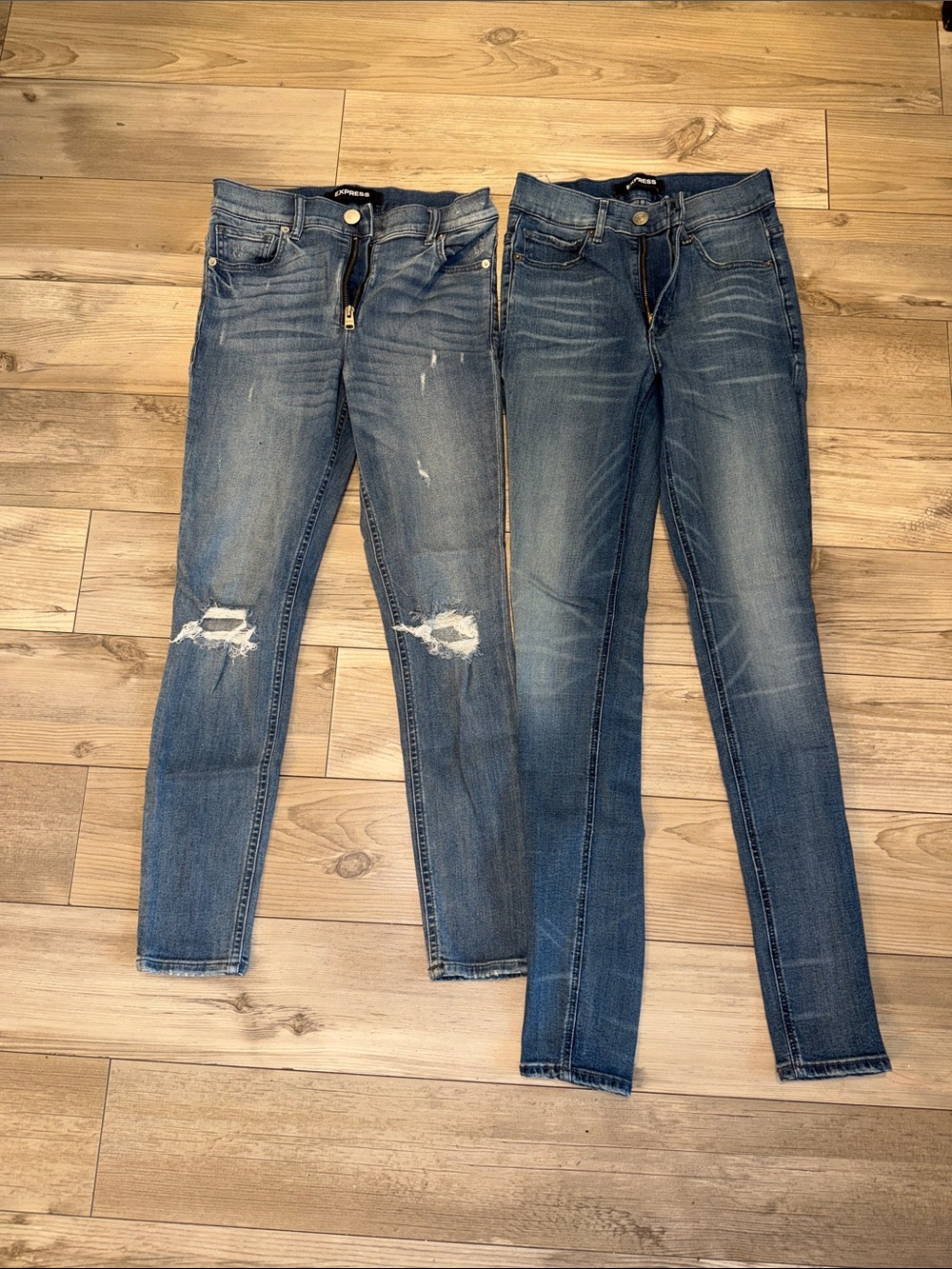 Express Women’s Medium Blue Skinny Jeans Duo - Distressed & Classic
